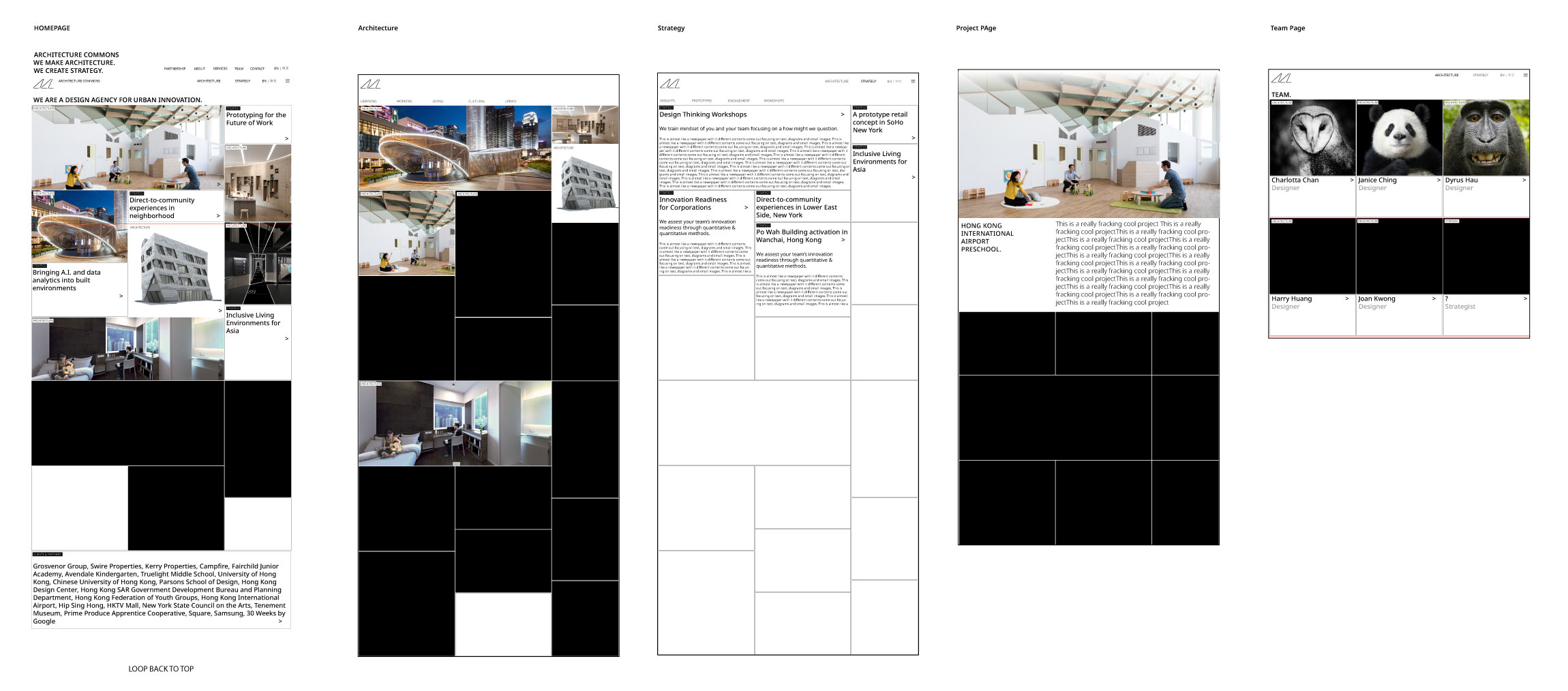 Wireframes of Architecture Commons website