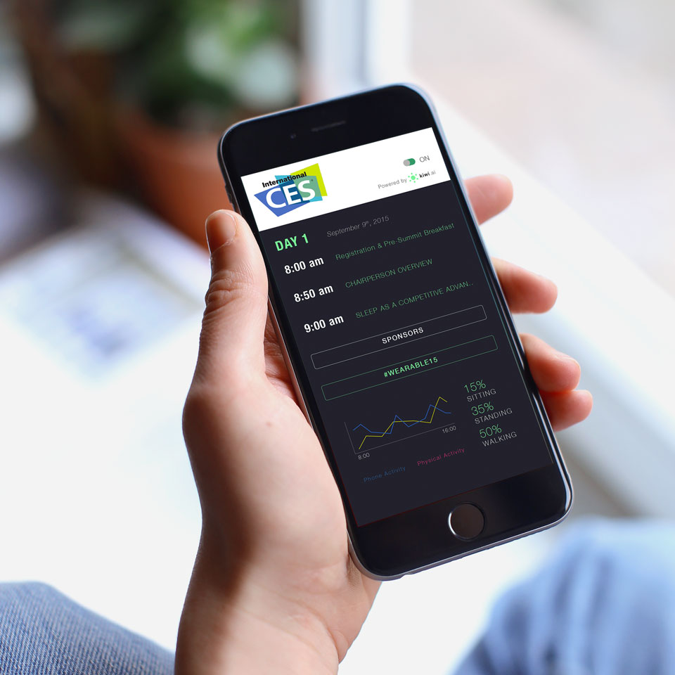 CES and Kiwi Wearables Collab app mockup