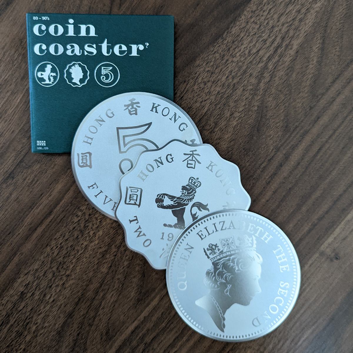 Product shot of the Queen Elizabeth II Coin Coaster.